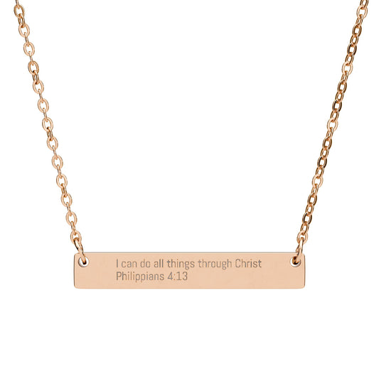 I Can Do All Things Through Christ Necklace – Philippians 4:13 Engraved Gold Bar Necklace for Women | Faith Jewelry Gift, Minimalist Christian Necklace