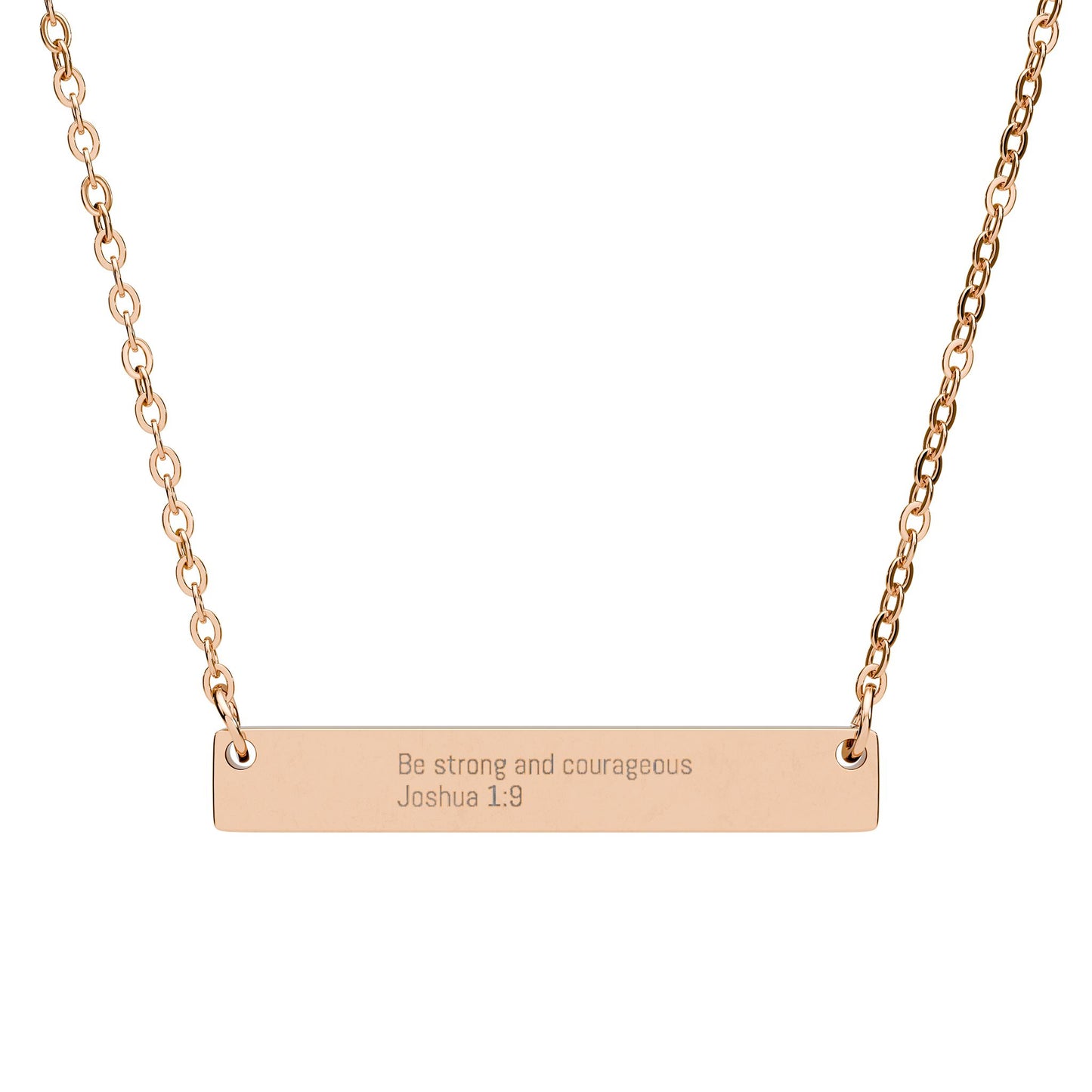 Be Strong and Courageous Necklace – Joshua 1:9 Engraved Gold Bar Necklace for Women | Faith Jewelry Gift, Minimalist Christian Necklace