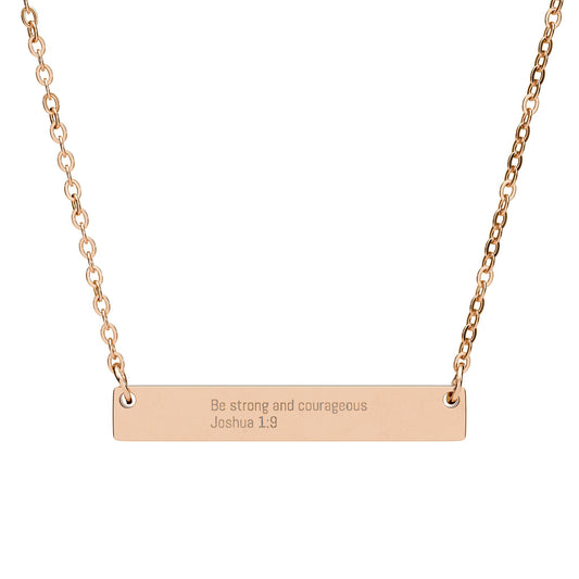 Be Strong and Courageous Necklace – Joshua 1:9 Engraved Gold Bar Necklace for Women | Faith Jewelry Gift, Minimalist Christian Necklace