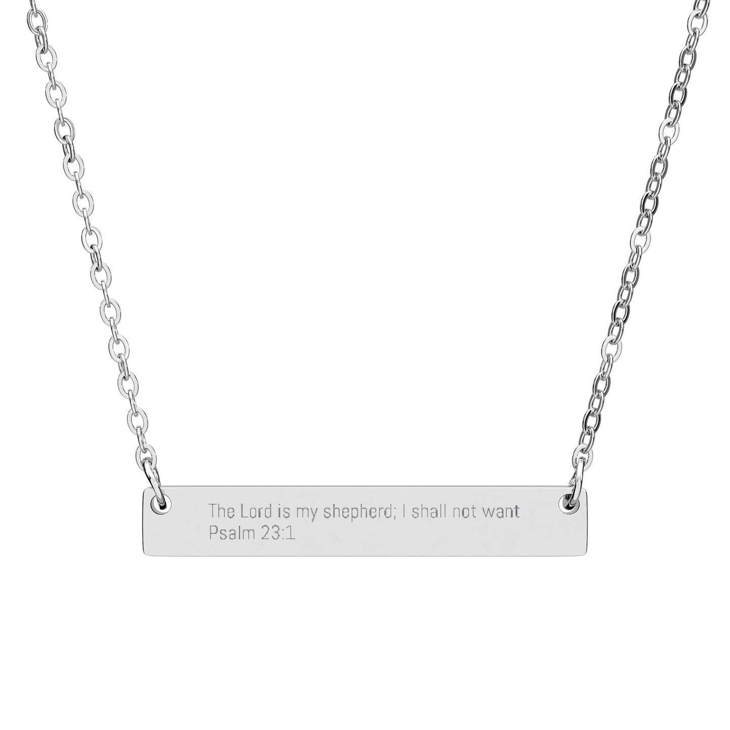 Psalm 23:1 Necklace – The Lord Is My Shepherd Engraved Bar Necklace, Christian Silver Minimalist Jewelry, Inspirational Faith Gift for Women