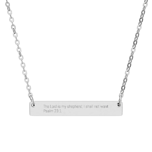Psalm 23:1 Necklace – The Lord Is My Shepherd Engraved Bar Necklace, Christian Silver Minimalist Jewelry, Inspirational Faith Gift for Women