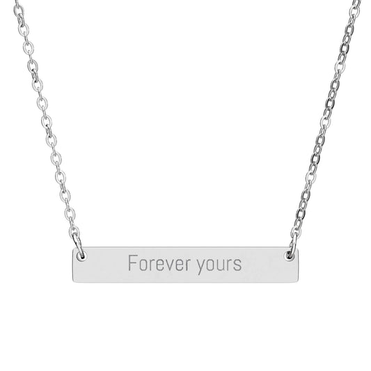 Forever Yours Gold Bar Necklace – Engraved Minimalist Jewelry Gift for Her, Dainty Gold Chain, Romantic Gift Idea