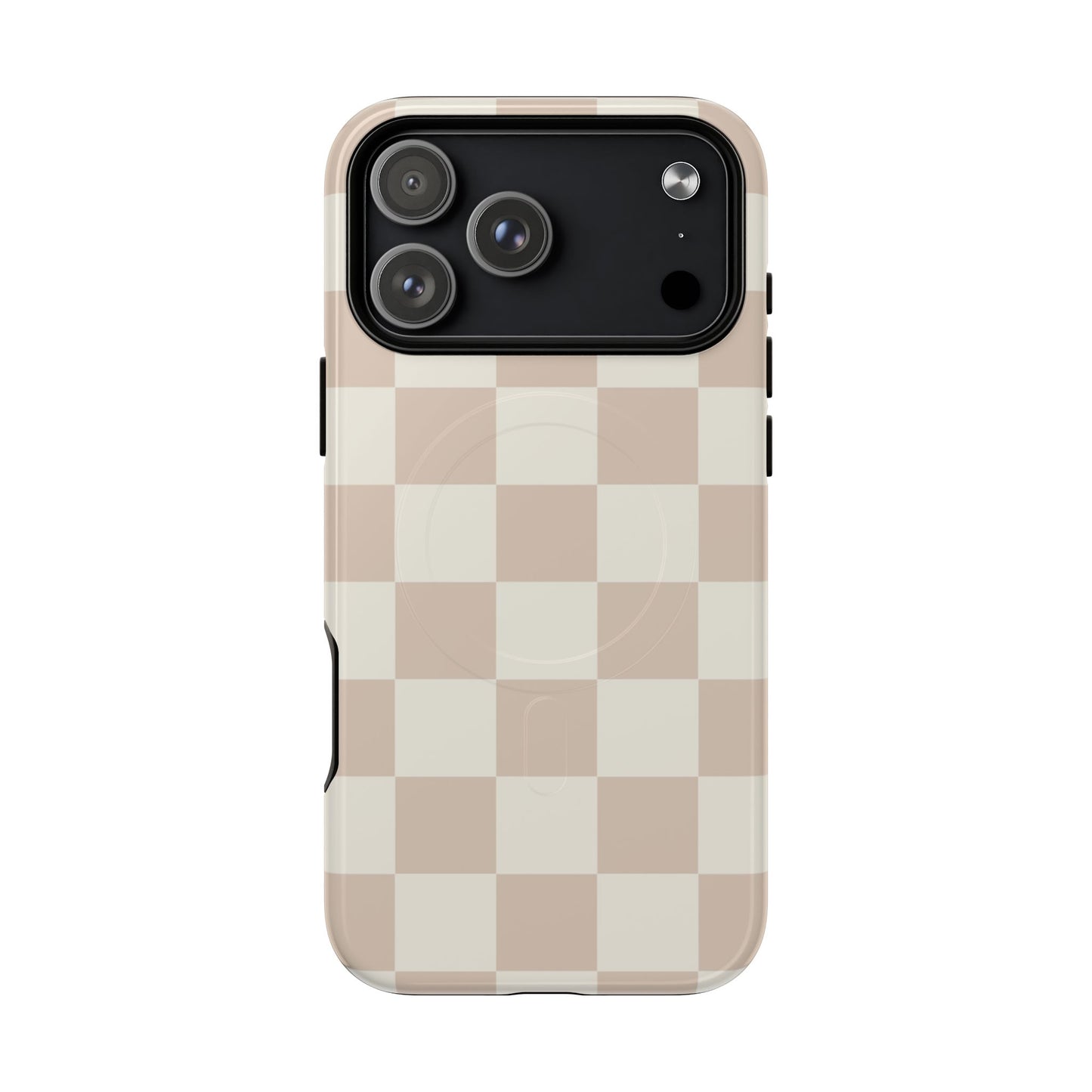 Bare Luxe Check MagSafe Phone Case — Nude Checkered Pattern Tough Protective Cover