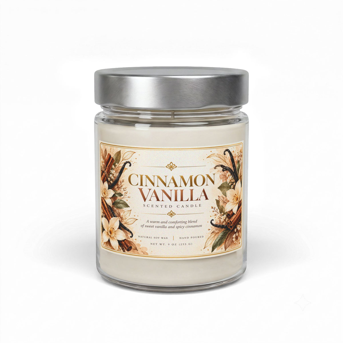 Cinnamon Vanilla Scented Soy Wax Candle in Jar