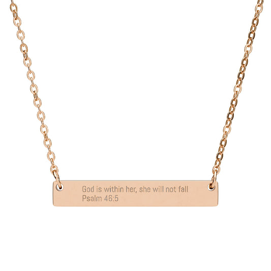 God Is Within Her Necklace – Psalm 46:5 Engraved Gold Bar Necklace for Women | Faith Jewelry Gift, Minimalist Christian Necklace