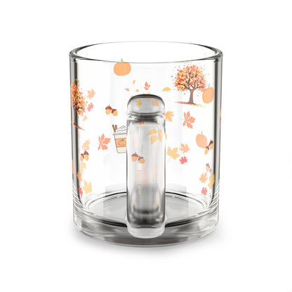 Autumn Vibes Glass Mug, Fall Coffee Cup, Seasonal Drinkware, Cozy Kitchen Decor, Thanksgiving Gift, Hand-Painted Mugs