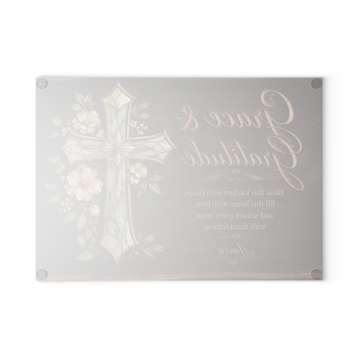Grace & Gratitude Cross Glass Cutting Board — Religious Kitchen Décor, Bless This Kitchen Prayer