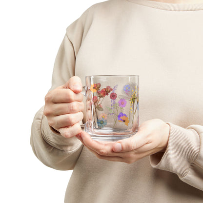 Floral Glass Mug, 10oz - Hand-painted, Flower Design, Perfect for Tea, Coffee, Gift for Her, Home Decor, Spring Decor