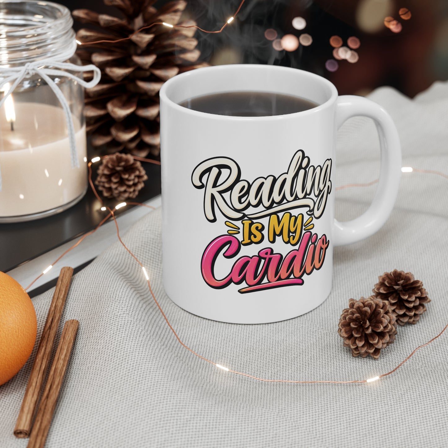 Reading Is My Cardio Coffee Mug — Funny Book Lover Gift, Reader Mug (11 oz)