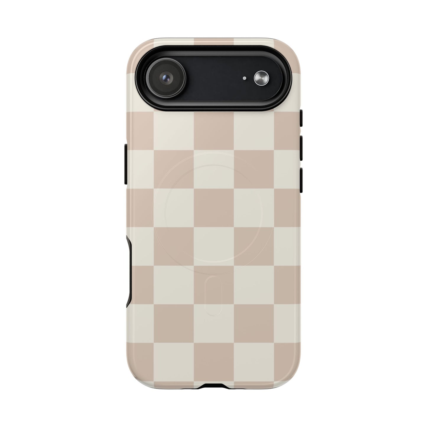 Bare Luxe Check MagSafe Phone Case — Nude Checkered Pattern Tough Protective Cover