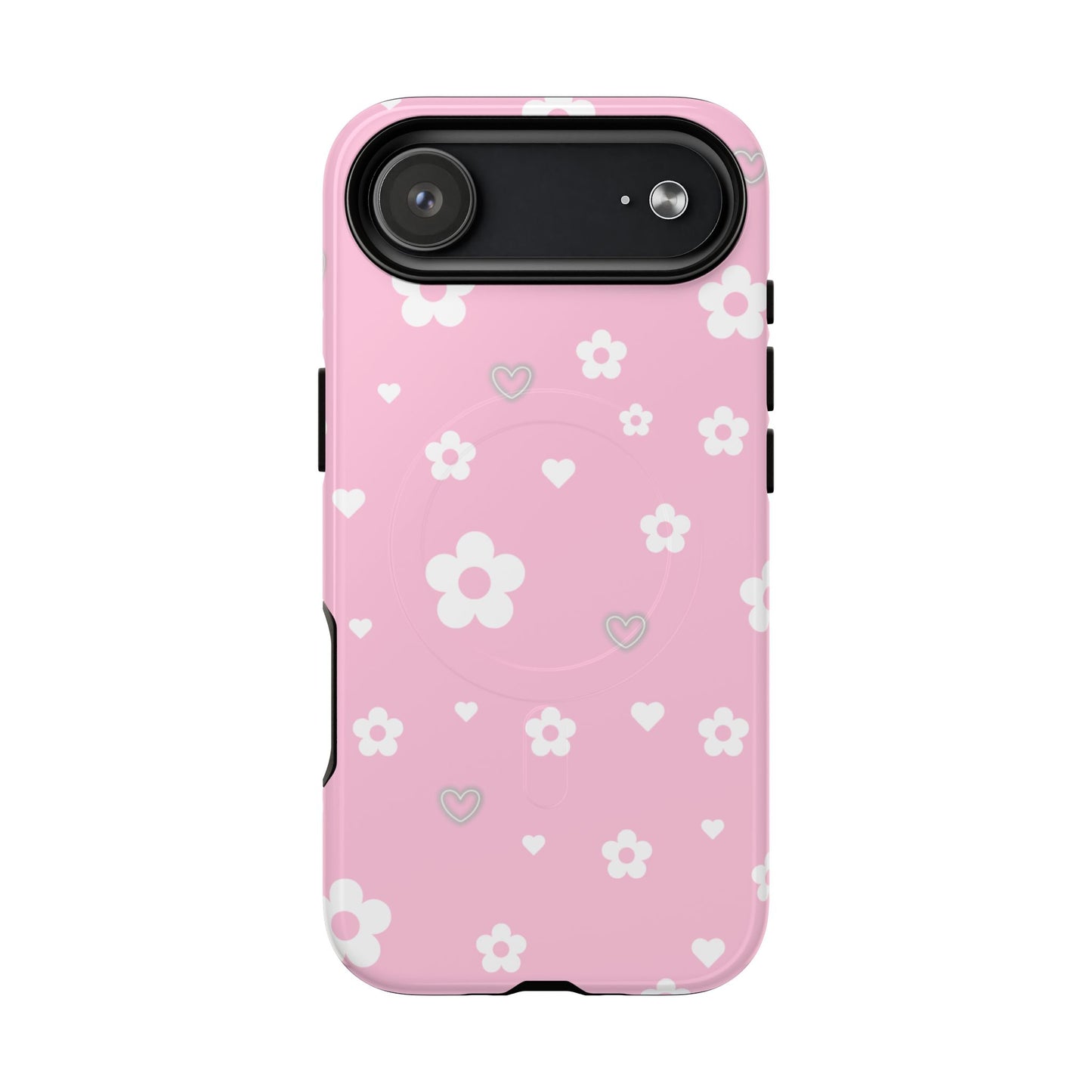 Pink Floral Magnetic Phone Case — Cute Daisy Pattern Tough Protective Cover