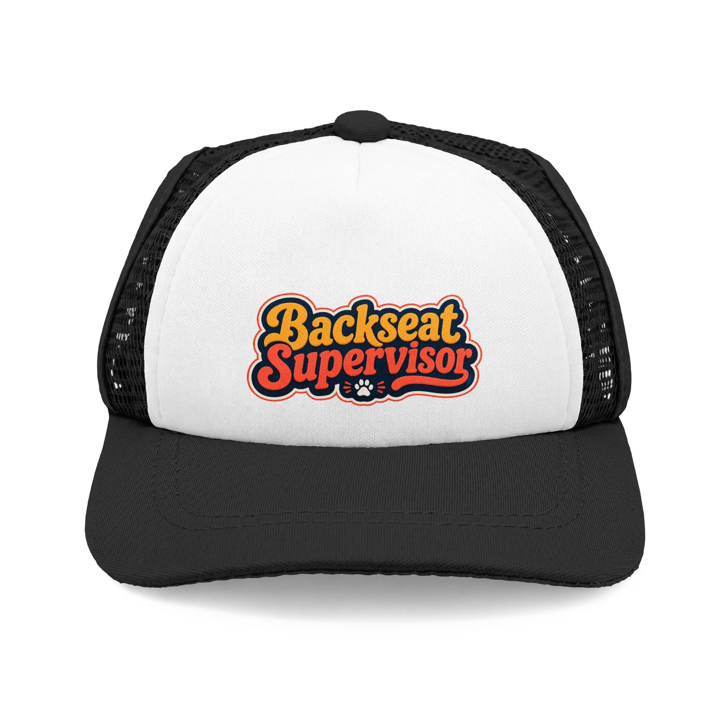 Backseat Supervisor Trucker Hat — Dog Paw Foam Patch Cap