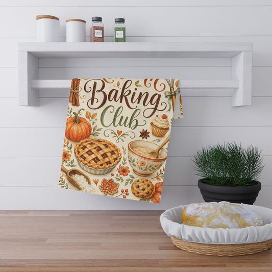 Autumn Baking Club Tea Towel — Fall Kitchen Decor, Pumpkin Pie & Cozy Baking Design