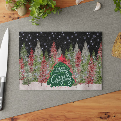 Christmas Glass Cutting Board - Merry Christmas Design, Holiday Decor, Kitchen Gift, Festive Cooking Board, Seasonal Kitchenware