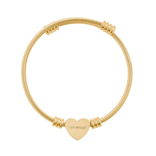 I Am Enough Bracelet Engraved Gold Heart Charm Bangle Inspirational Self Love Jewelry Confidence and Healing Gift for Women