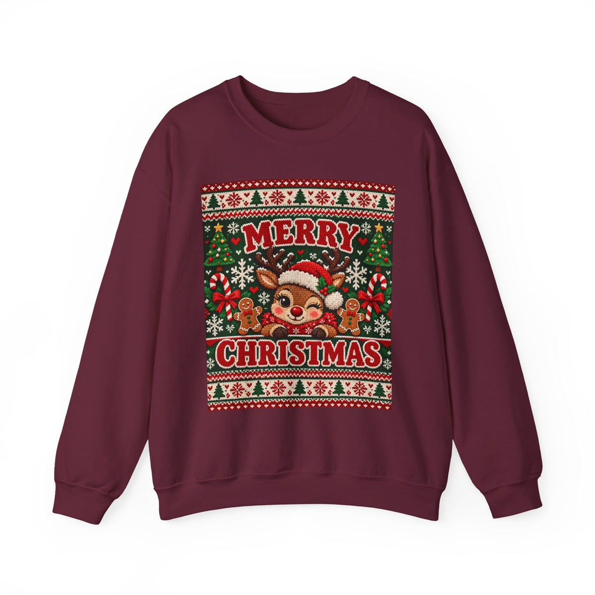 Merry Christmas Reindeer Crewneck Sweatshirt