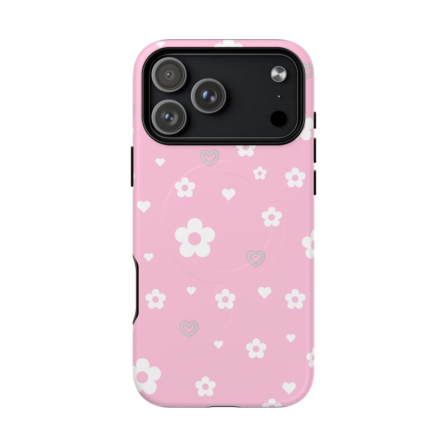 Pink Floral Magnetic Phone Case — Cute Daisy Pattern Tough Protective Cover