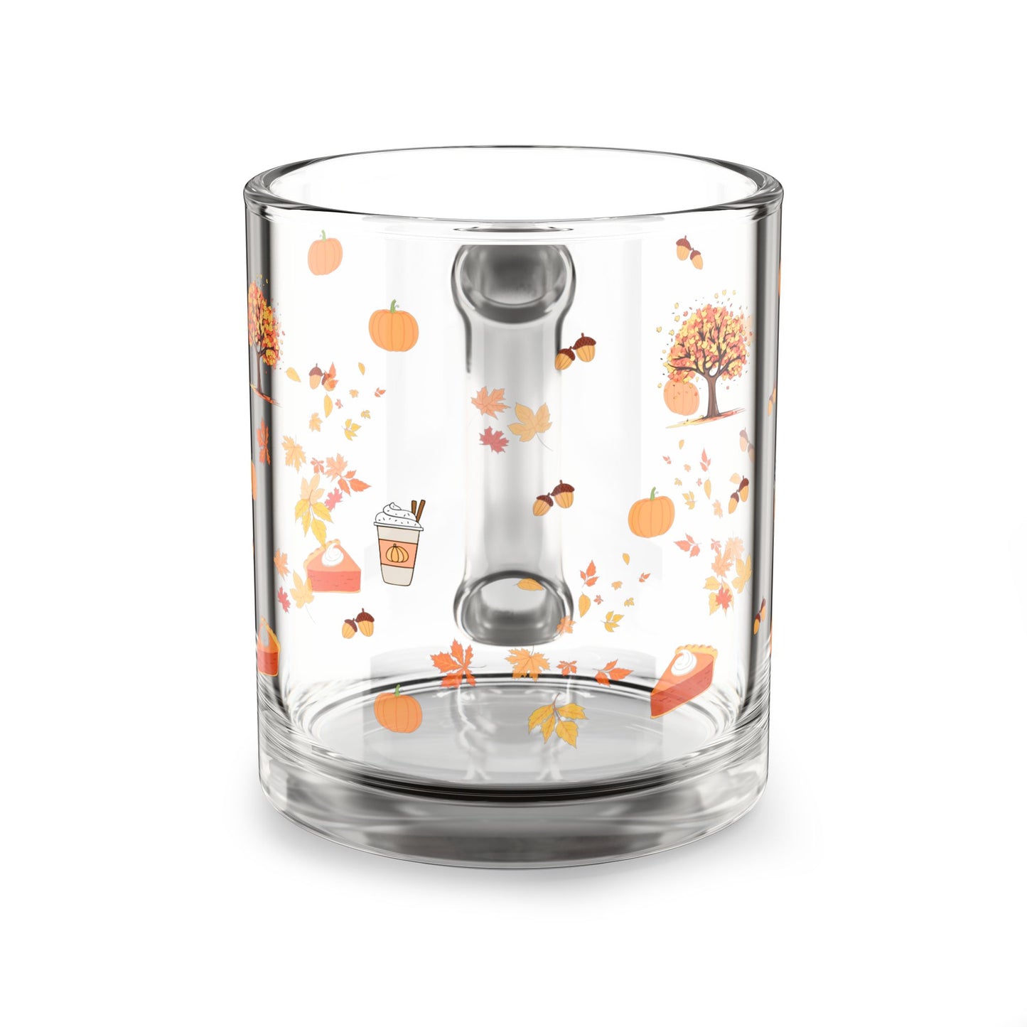Autumn-Themed Glass Mug, Cozy Fall Drinkware, Pumpkin Spice Mug, Gifts for Coffee Lovers, Seasonal Home Decor, Fall Harvest Collection