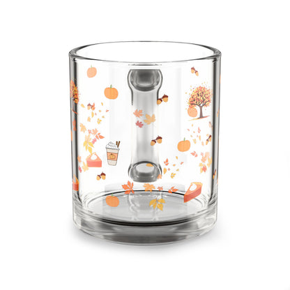 Autumn-Themed Glass Mug, Cozy Fall Drinkware, Pumpkin Spice Mug, Gifts for Coffee Lovers, Seasonal Home Decor, Fall Harvest Collection
