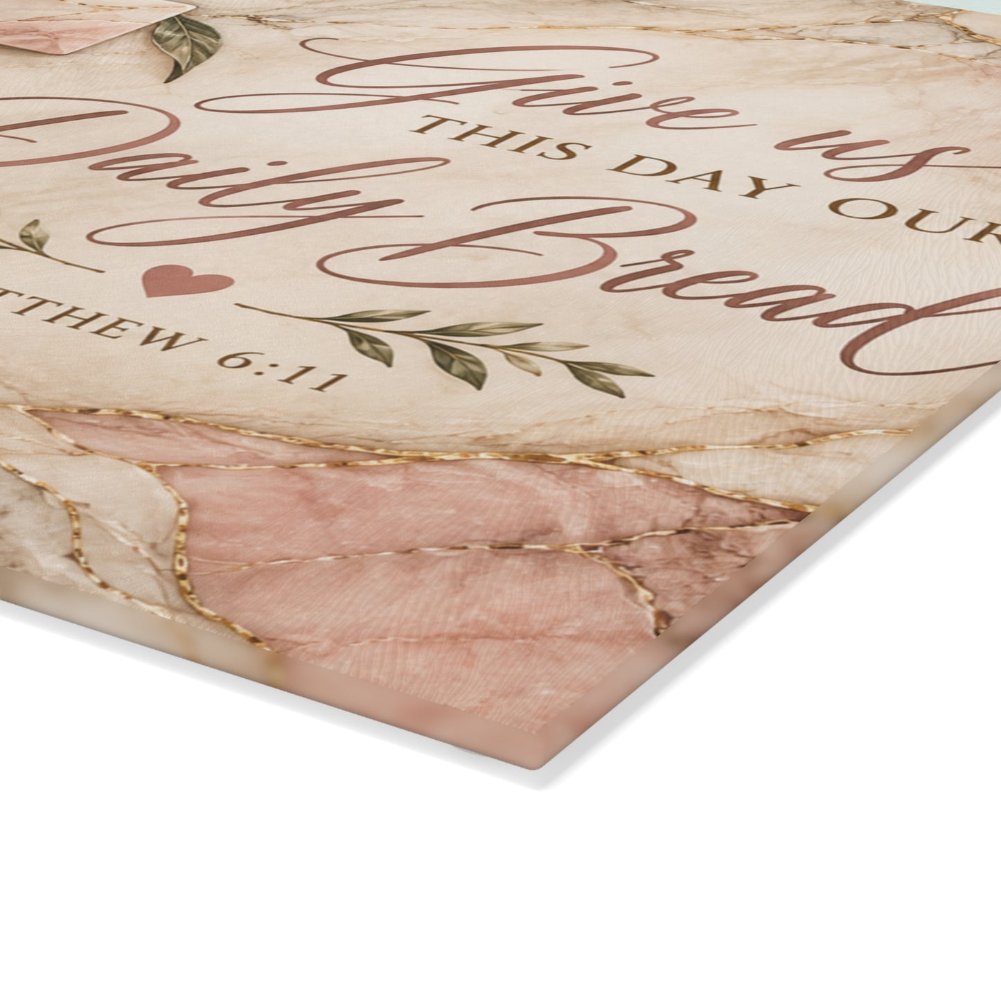 Glass Cutting Board - "Give Us This Day Our Daily Bread" Floral Cross Kitchen Decor