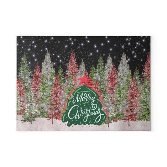 Christmas Glass Cutting Board - Merry Christmas Design, Holiday Decor, Kitchen Gift, Festive Cooking Board, Seasonal Kitchenware