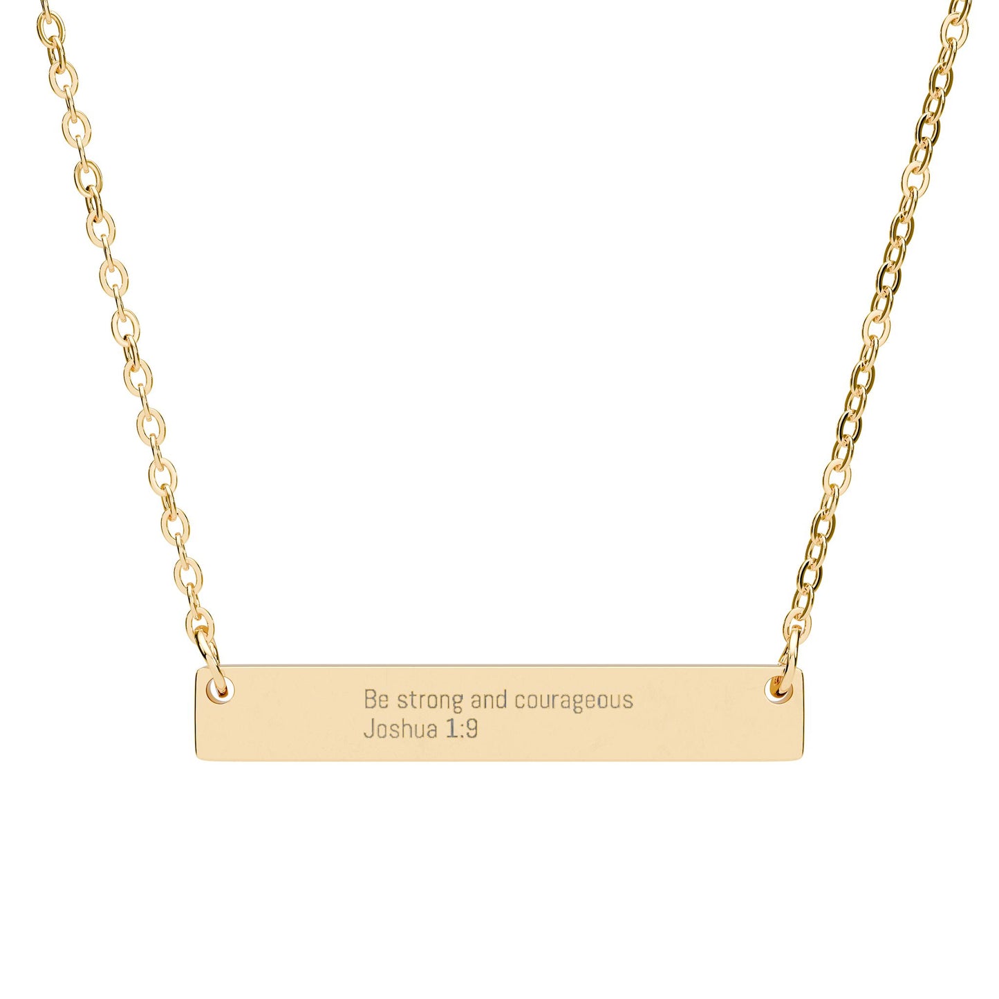 Be Strong and Courageous Necklace – Joshua 1:9 Engraved Gold Bar Necklace for Women | Faith Jewelry Gift, Minimalist Christian Necklace