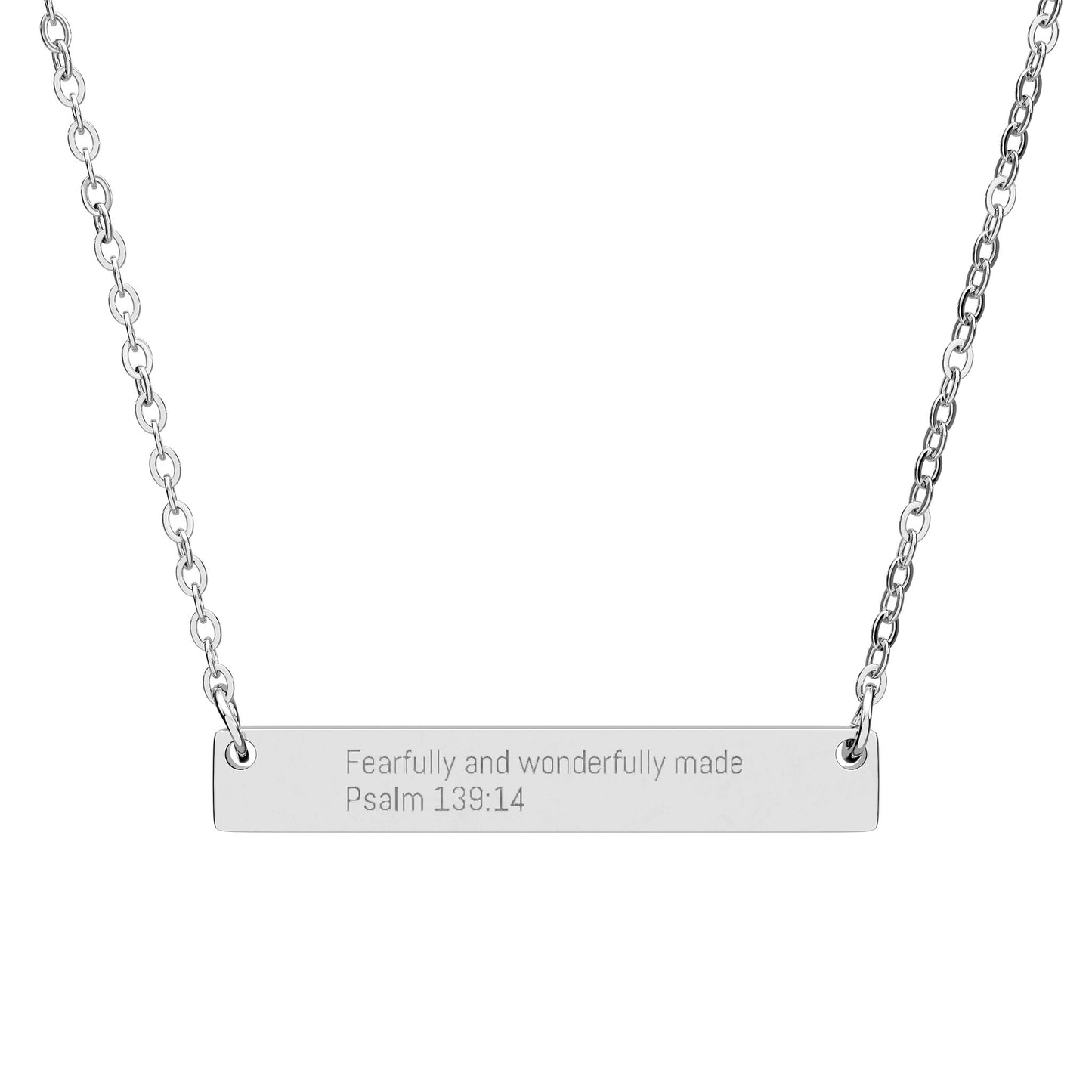 Fearfully and Wonderfully Made Necklace – Psalm 139:14 Engraved Gold Bar Necklace, Christian Inspirational Jewelry, Self-Worth Faith Gift for Women
