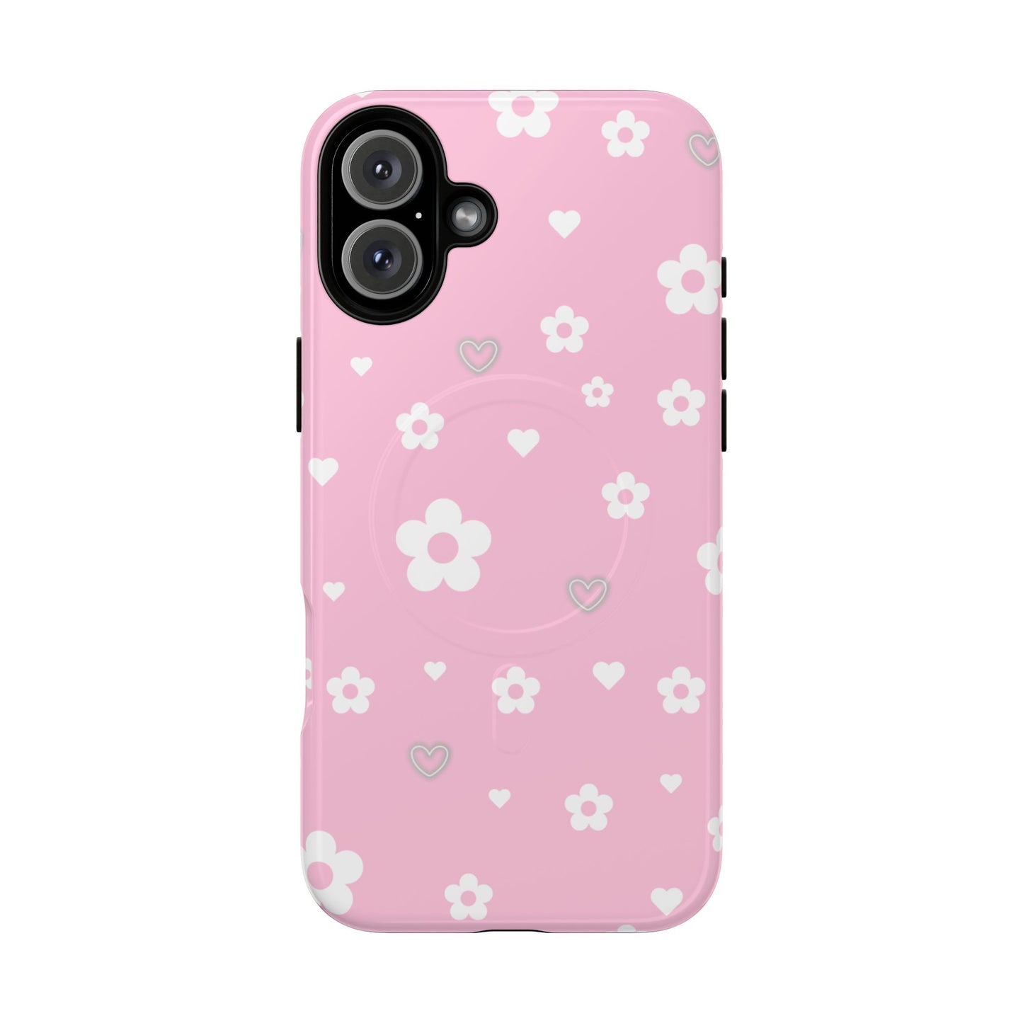Pink Floral Magnetic Phone Case — Cute Daisy Pattern Tough Protective Cover