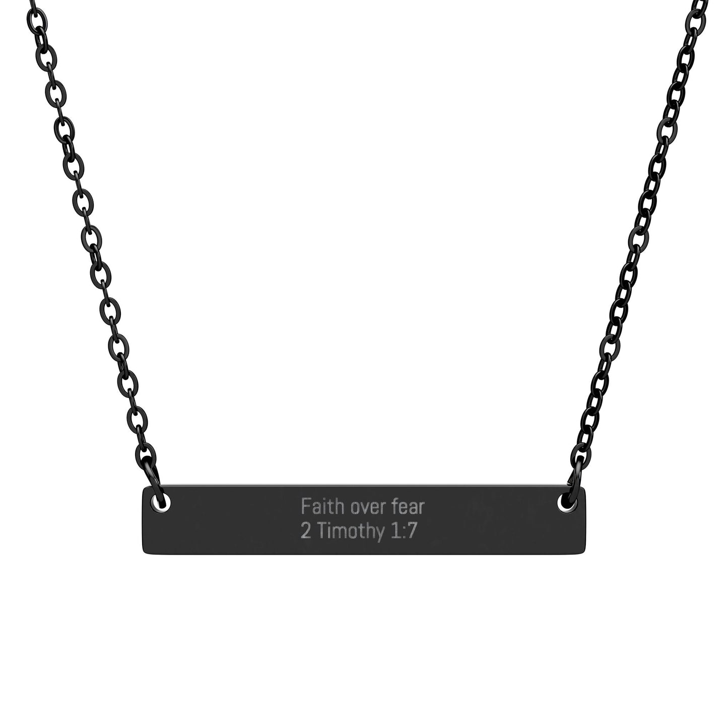 Faith over Fear Necklace – 2 Timothy 1:7 Engraved Gold Bar Necklace for Women | Faith Jewelry Gift, Minimalist Christian Necklace