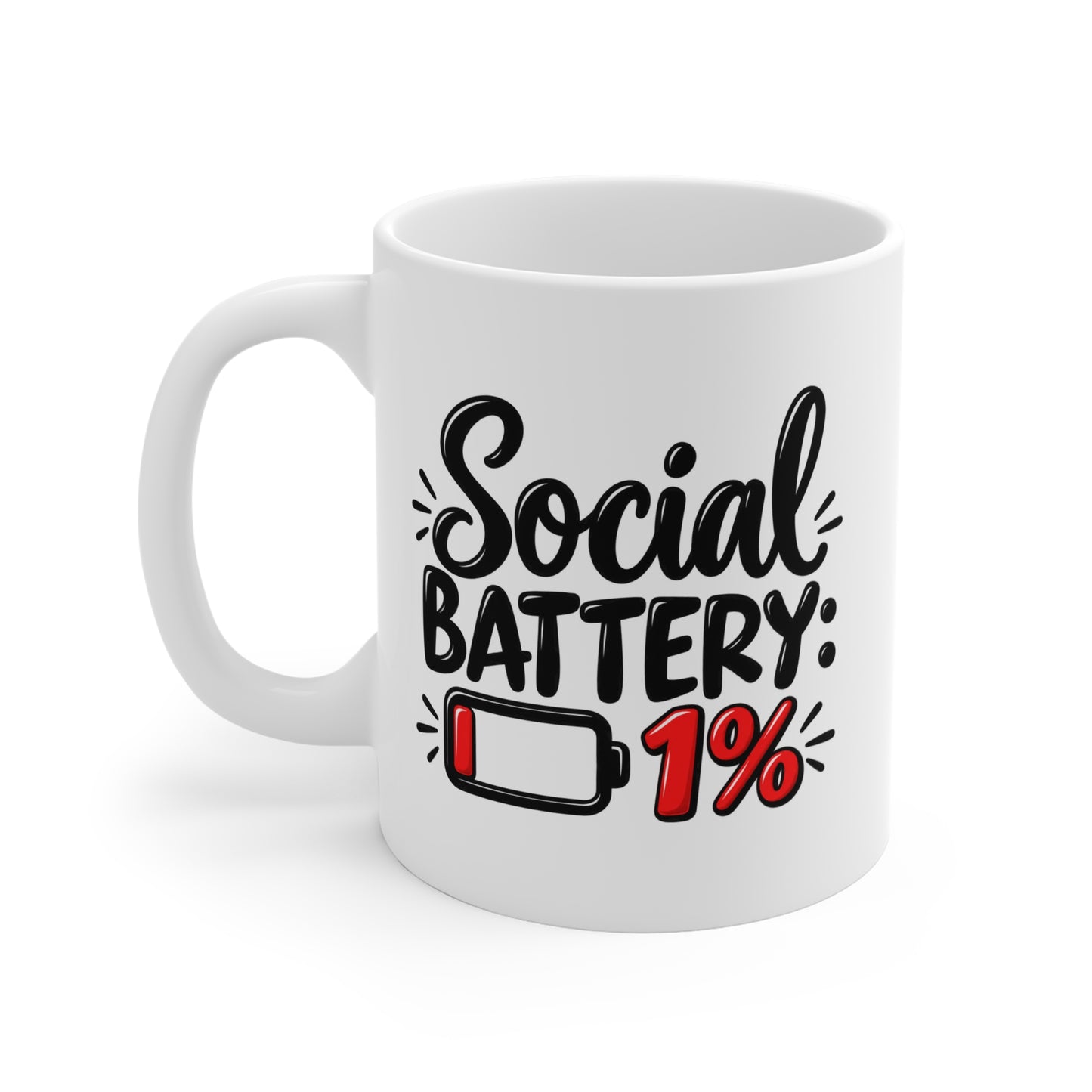 Social Battery 1% Coffee Mug – Funny Introvert Gift, 11oz Ceramic Mug