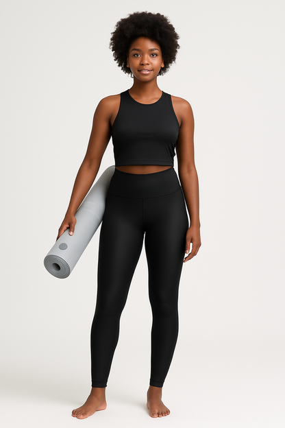 iGB Fits Black High-Waisted Leggings, Fitness Tights for Women, Stylish Workout Leggings, Activewear, Comfortable Yoga Pants