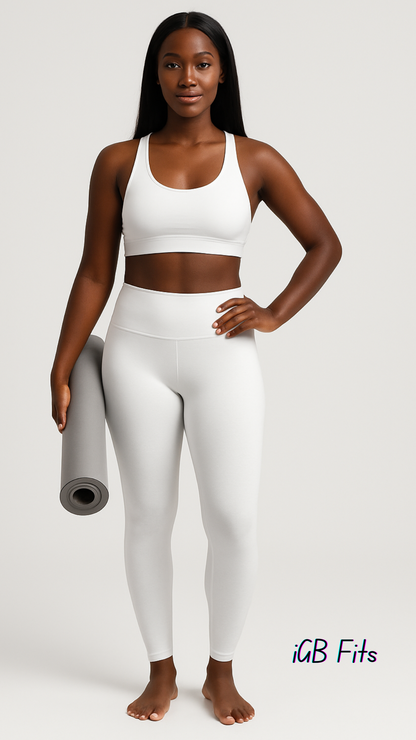 iGB Fits High Waisted White Yoga Leggings, Activewear, Workout Tights, Athletic Leggings, Fitness Apparel, Comfortable Leggings for Yoga or Gym
