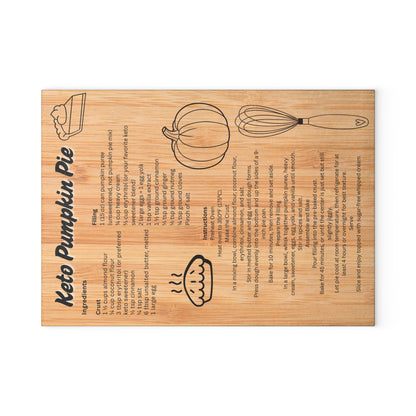 Keto Pumpkin Pie Recipe Glass Cutting Board - Unique Kitchen Decor, Thanksgiving Gifts, Cooking Essentials, Recipe Display, Home Chefs
