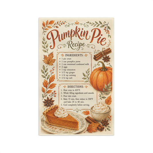 Pumpkin Pie Recipe Tea Towel — Vintage Autumn Kitchen Decor