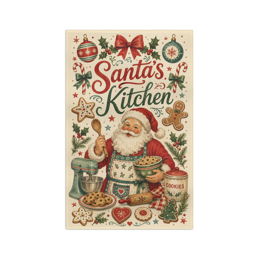 Santa's Kitchen Microfiber Tea Towel – Vintage Christmas Baking Decor