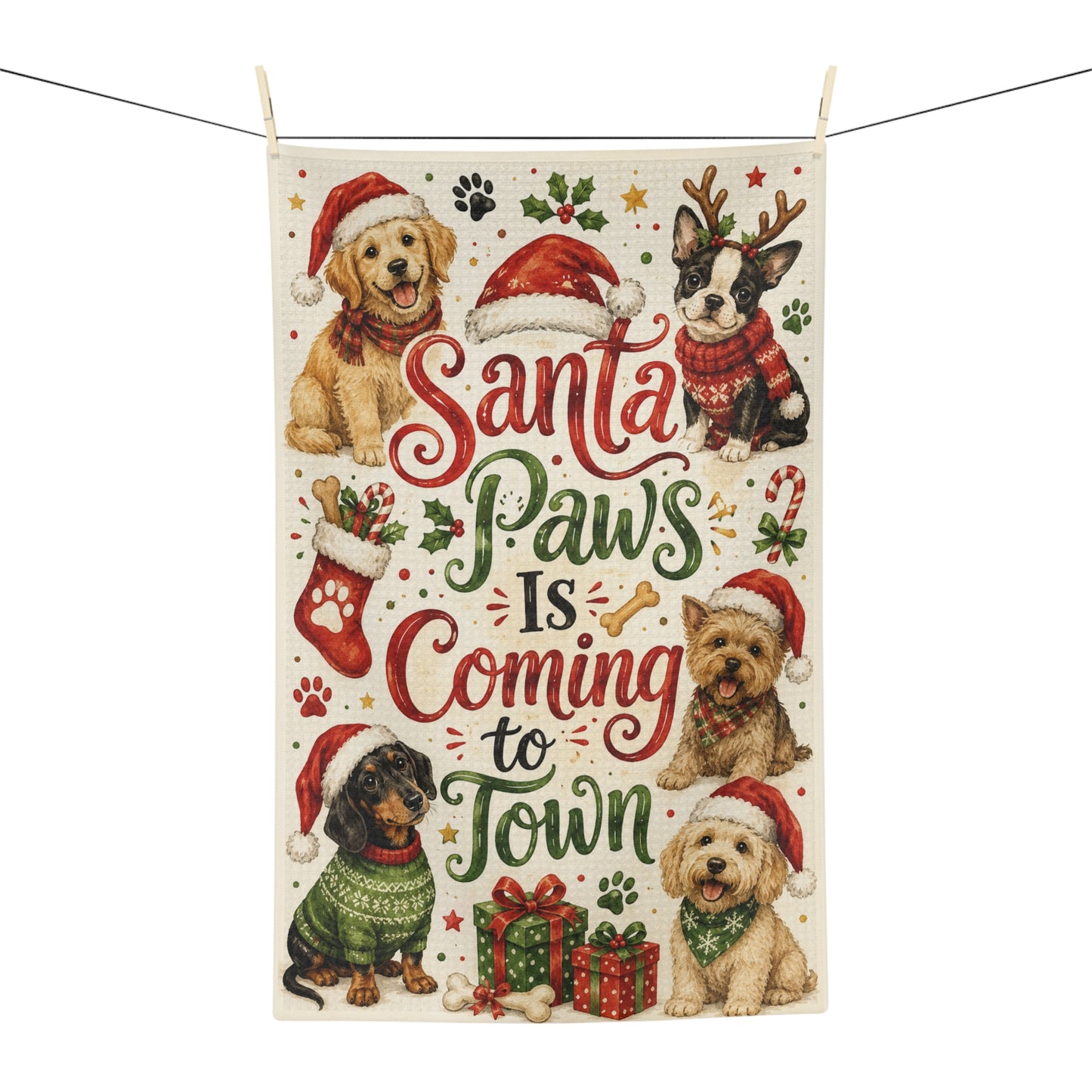 Santa Paws Is Coming to Town Tea Towel