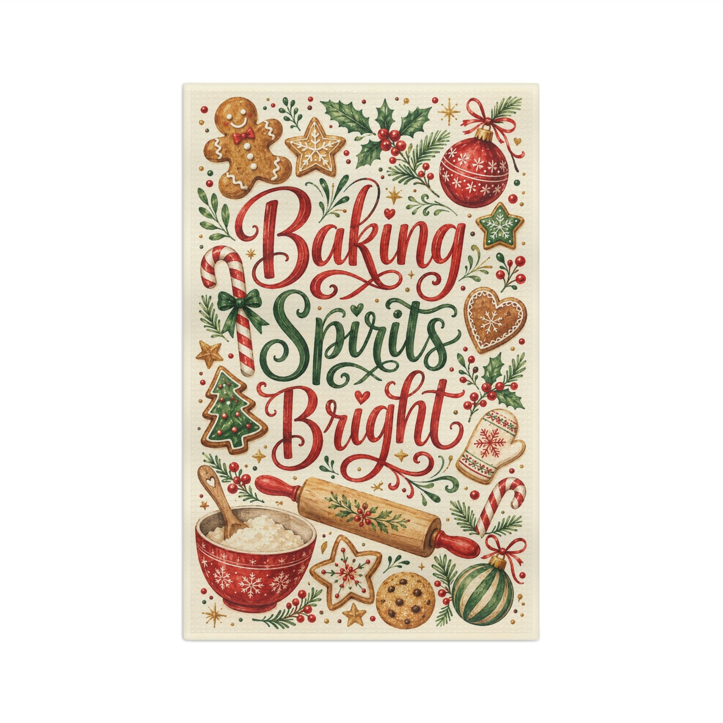 Baking Spirits Bright Tea Towel — Christmas Kitchen Dish Towel