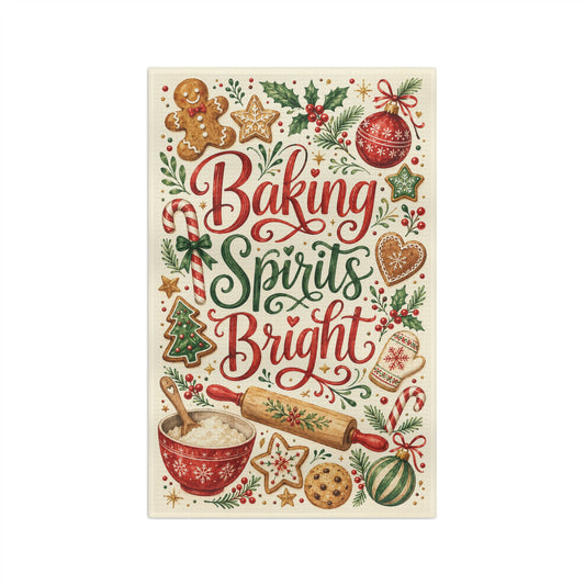Baking Spirits Bright Tea Towel — Christmas Kitchen Dish Towel