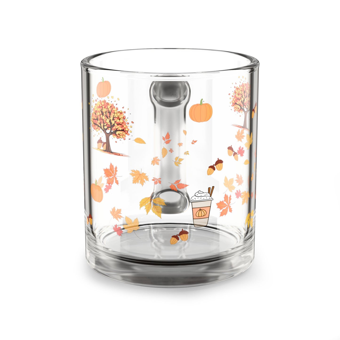 Autumn Vibes Glass Mug, Fall Coffee Cup, Seasonal Drinkware, Cozy Kitchen Decor, Thanksgiving Gift, Hand-Painted Mugs