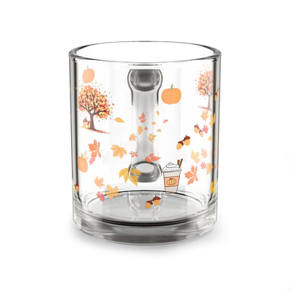 Autumn Vibes Glass Mug, Fall Coffee Cup, Seasonal Drinkware, Cozy Kitchen Decor, Thanksgiving Gift, Hand-Painted Mugs