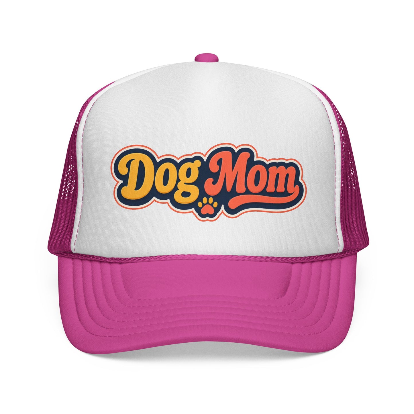 Dog Mom Trucker Cap – Retro Script Paw Patch Hat