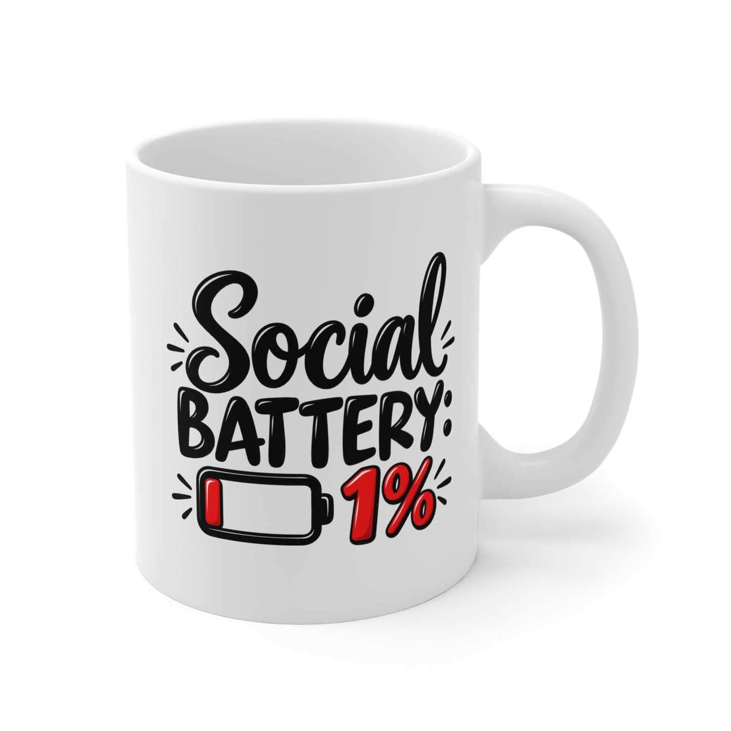 Social Battery 1% Coffee Mug – Funny Introvert Gift, 11oz Ceramic Mug