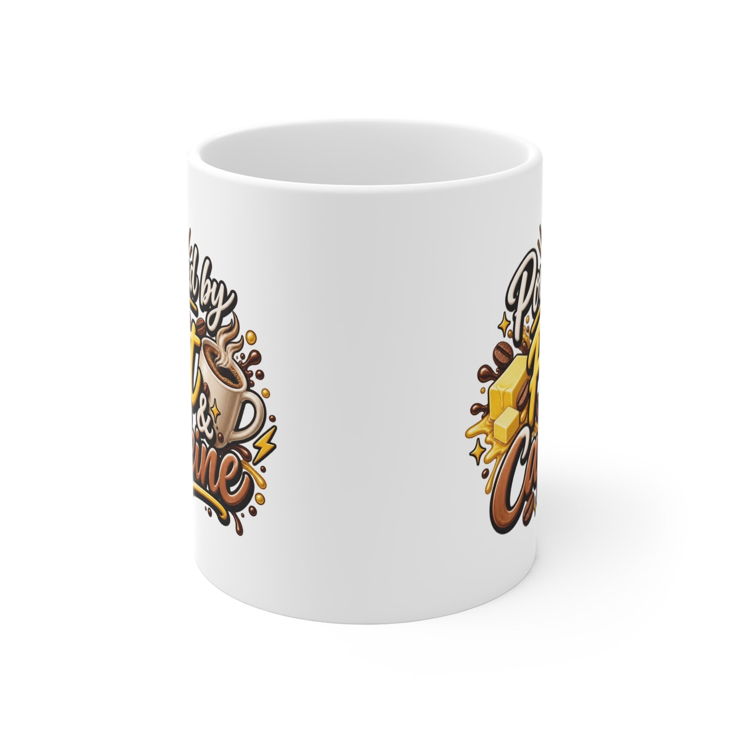 "Powered by Fat & Caffeine" Coffee Lover Mug - 11oz Mug