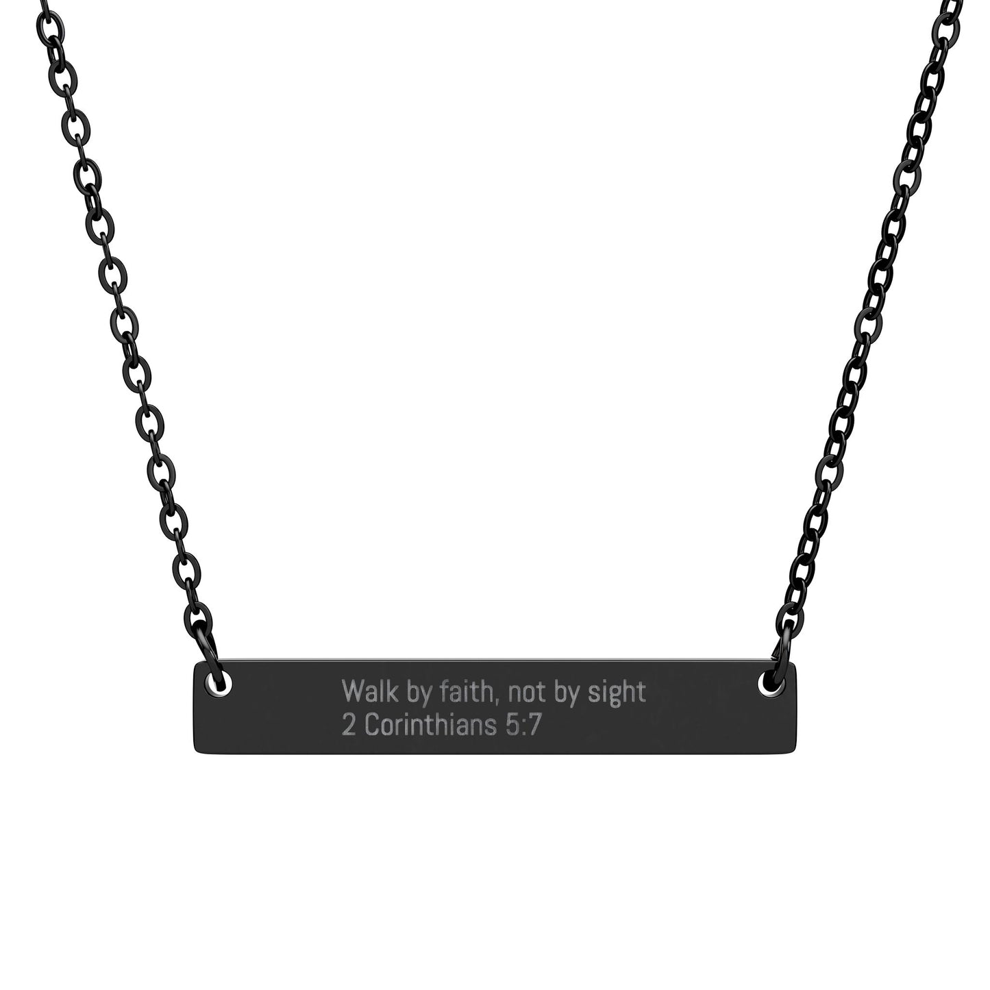 Walk By Faith Necklace – 2 Cor 5:7 Engraved Gold Bar Necklace for Women | Faith Jewelry Gift, Minimalist Christian Necklace