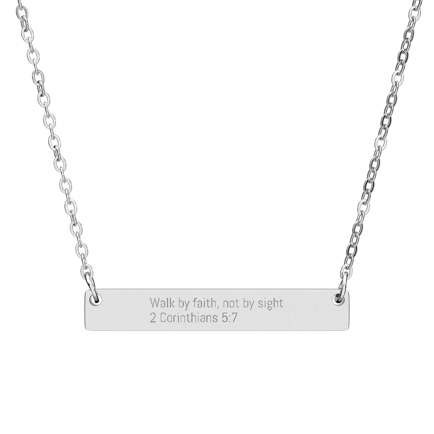 Walk By Faith Necklace – 2 Cor 5:7 Engraved Gold Bar Necklace for Women | Faith Jewelry Gift, Minimalist Christian Necklace