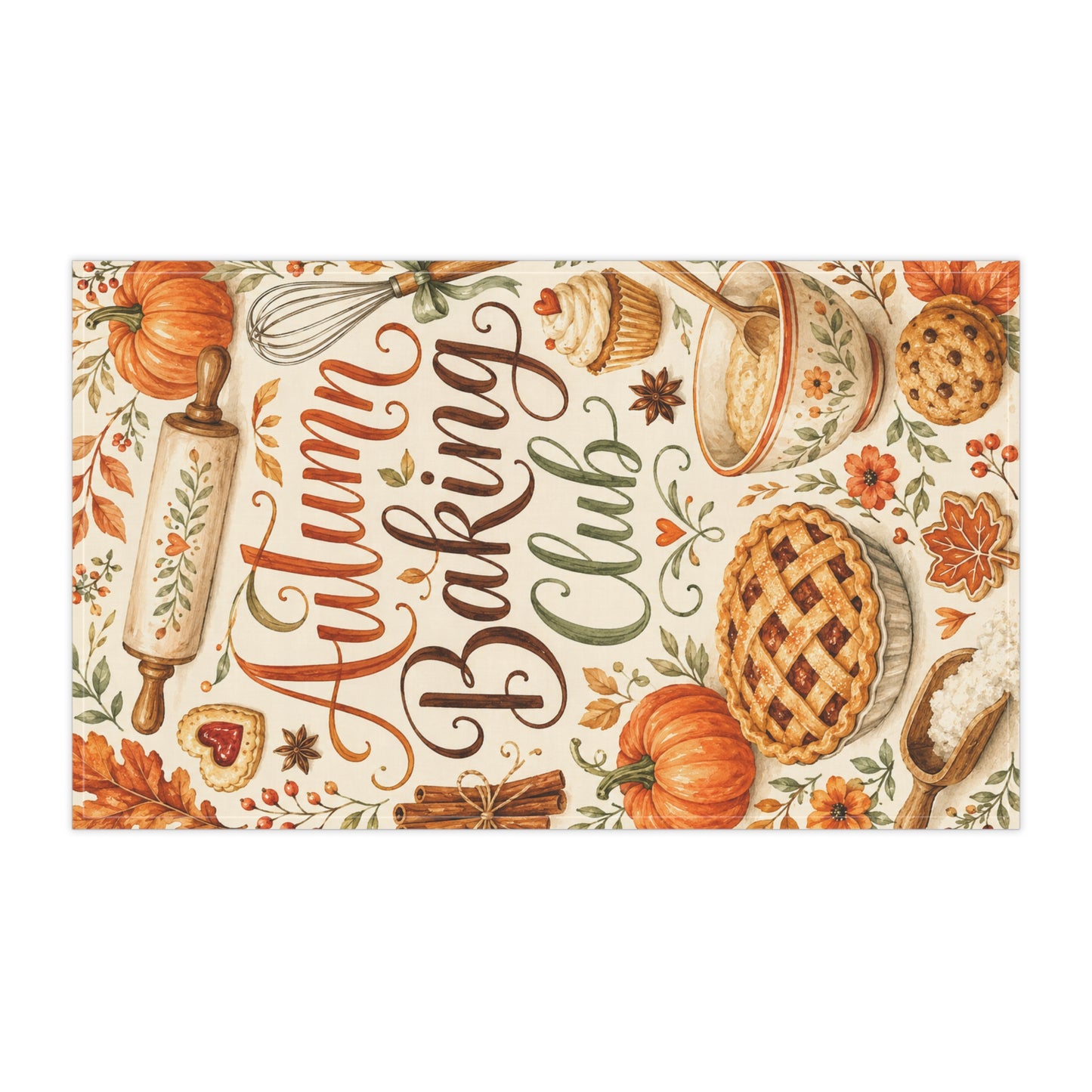 Autumn Baking Club Tea Towel — Fall Kitchen Decor, Pumpkin Pie & Cozy Baking Design