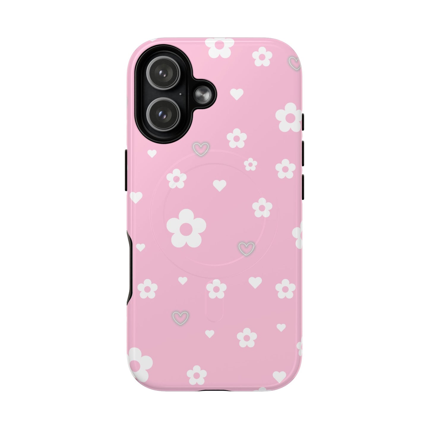 Pink Floral Magnetic Phone Case — Cute Daisy Pattern Tough Protective Cover