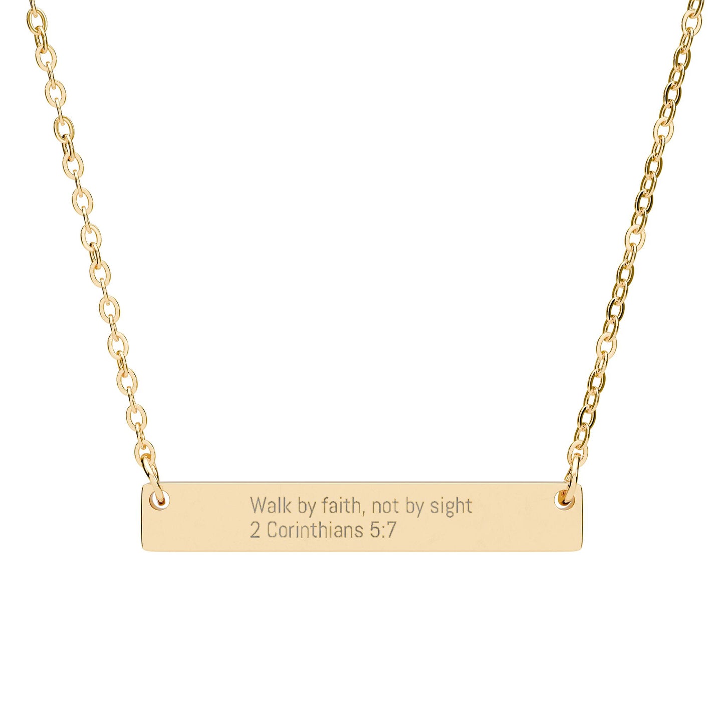 Walk By Faith Necklace – 2 Cor 5:7 Engraved Gold Bar Necklace for Women | Faith Jewelry Gift, Minimalist Christian Necklace