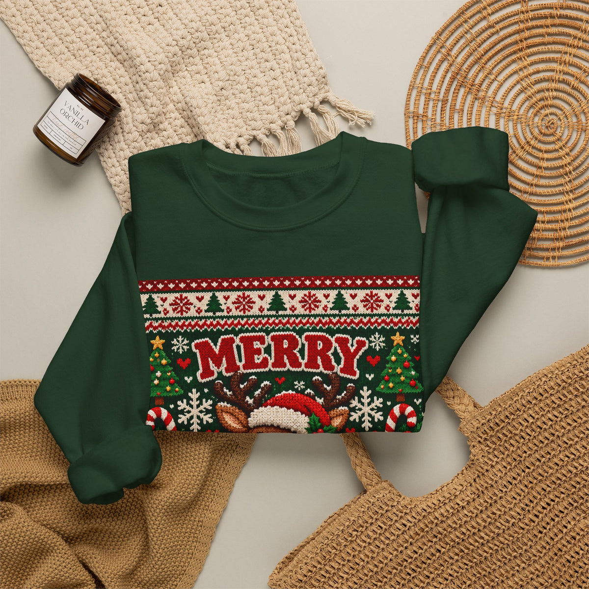 Merry Christmas Reindeer Crewneck Sweatshirt