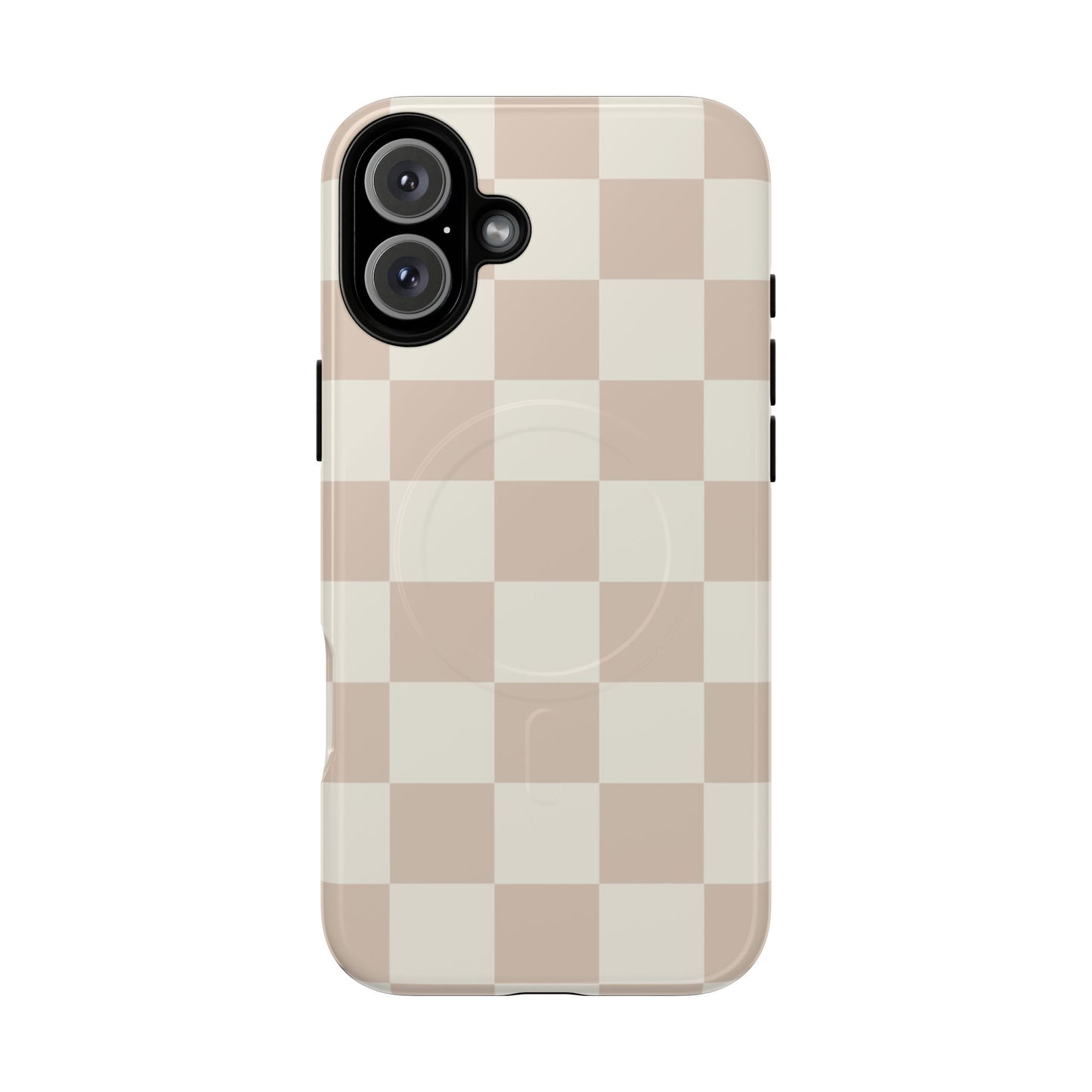 Bare Luxe Check MagSafe Phone Case — Nude Checkered Pattern Tough Protective Cover